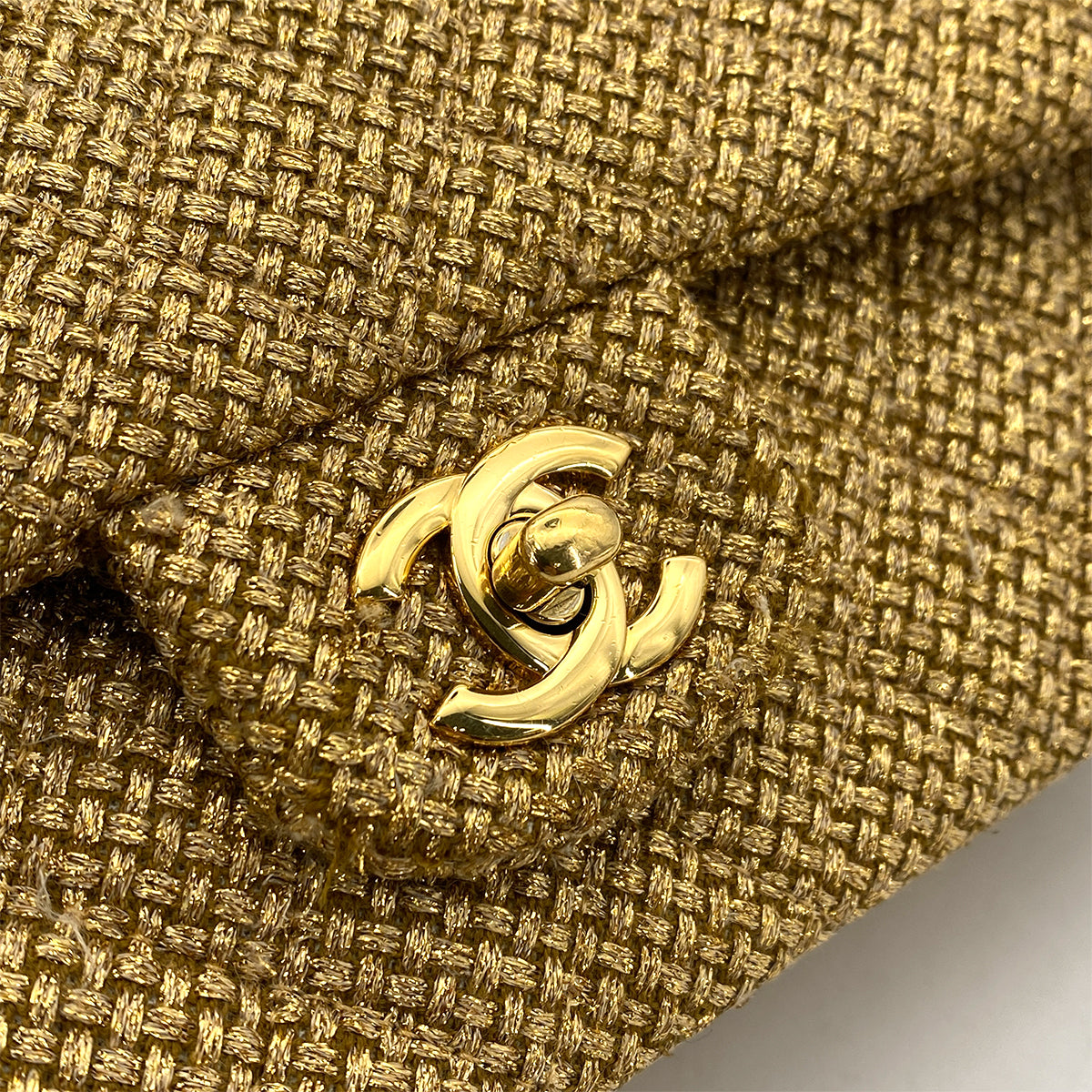 CHANEL VINTAGE CLASSIC FLAP MEDIUM CHAIN SHOULDER BAG TWEED GOLD 90255951