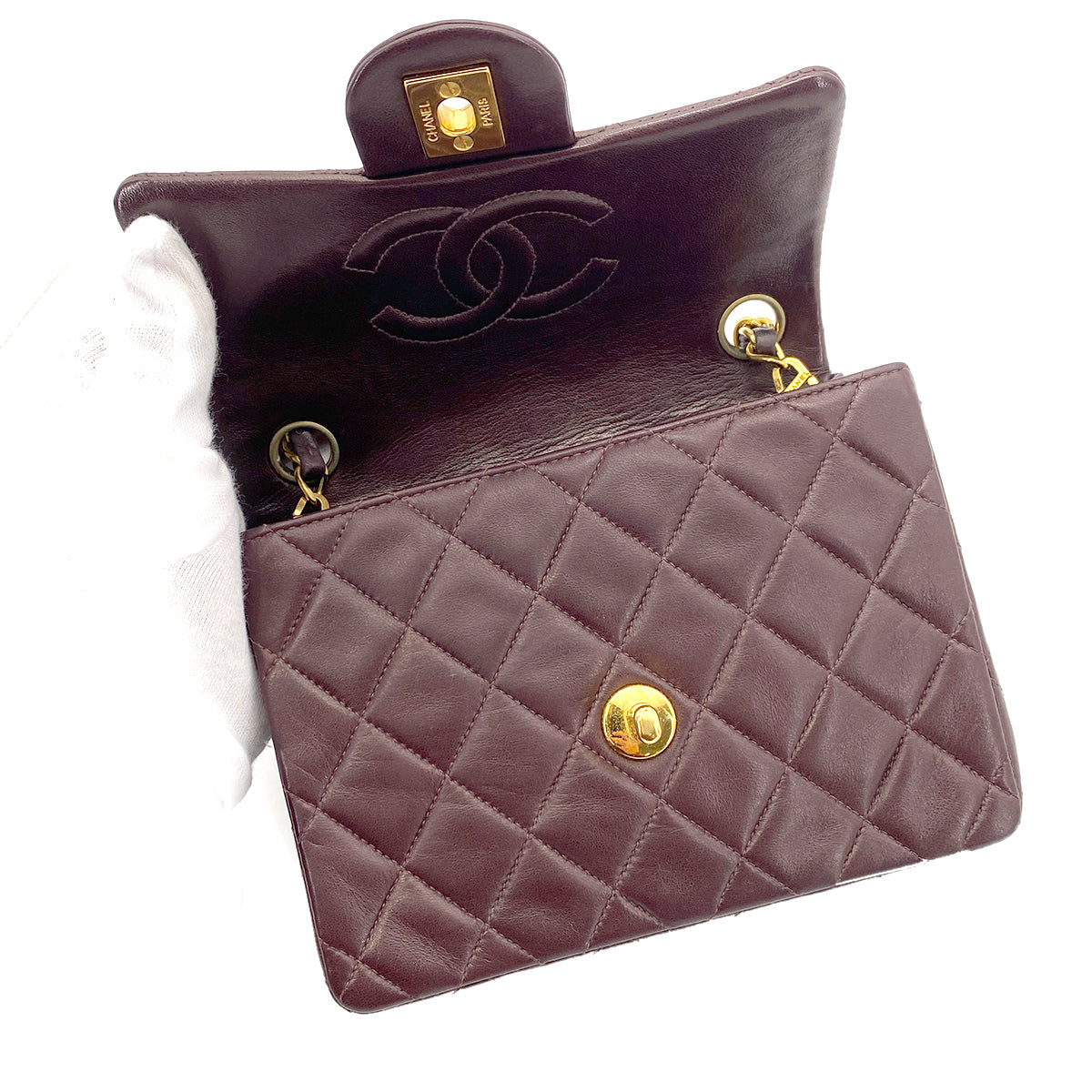 CHANEL VINTAGE MINI SQUARE 17 CHAIN SHOULDER BAG BORDEAUX LAMB SKIN 90255954