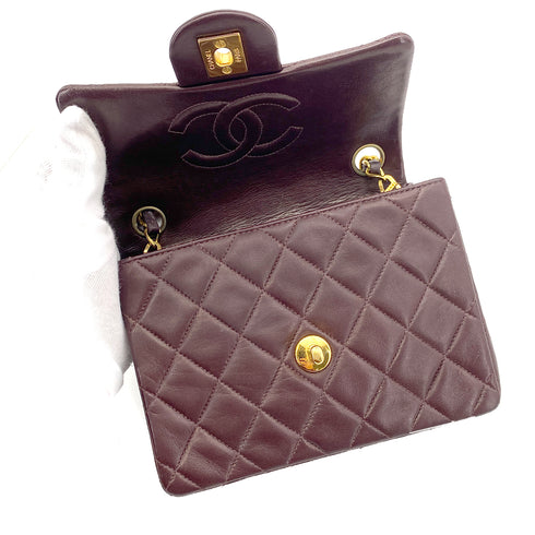 CHANEL VINTAGE MINI SQUARE 17 CHAIN SHOULDER BAG BORDEAUX LAMB SKIN 90255954 - PURPOSE