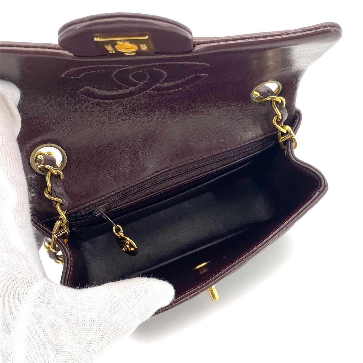 CHANEL VINTAGE MINI SQUARE 17 CHAIN SHOULDER BAG BORDEAUX LAMB SKIN 90255954