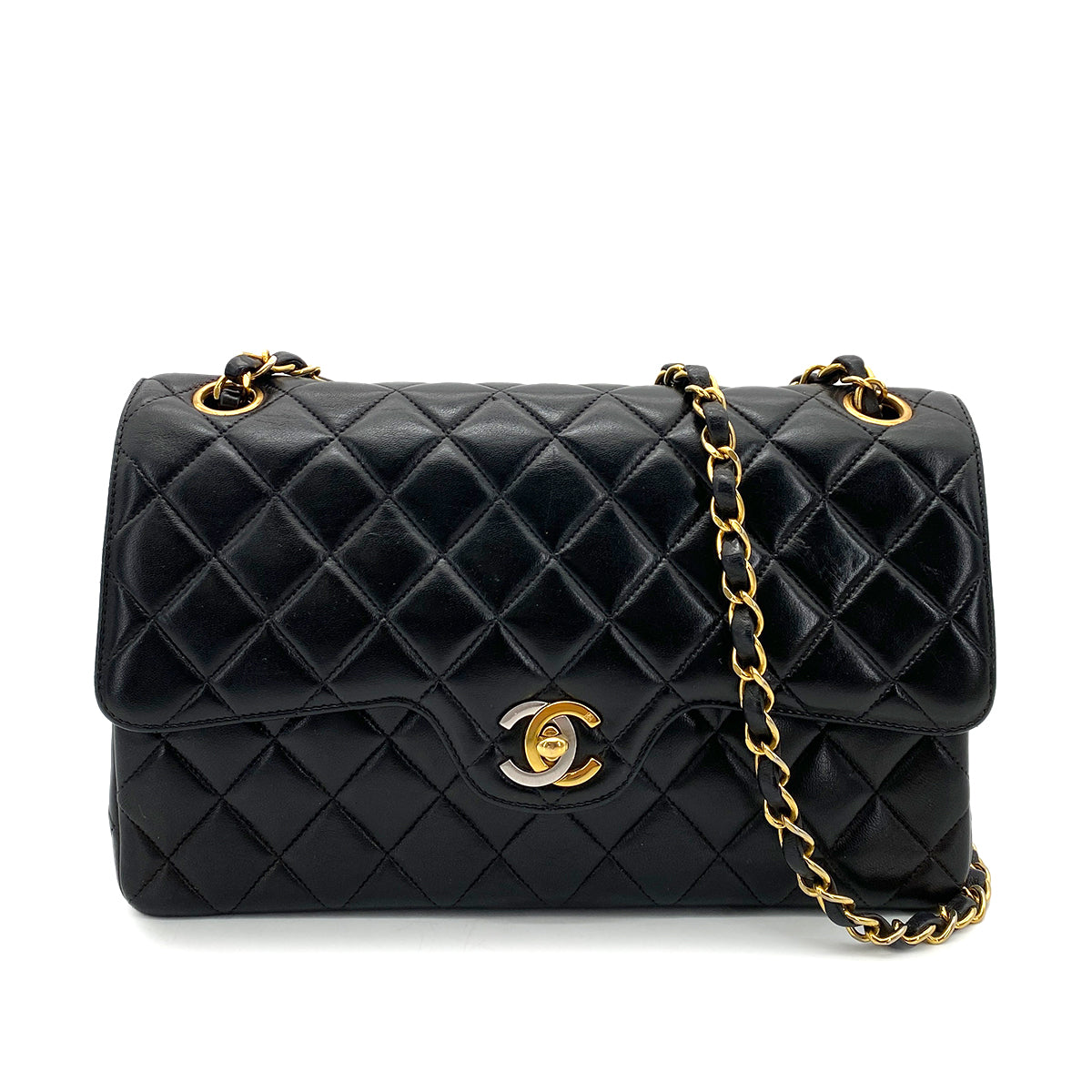 CHANEL VINTAGE PARIS LIMITED MATELASSE CHAIN SHOULDER BAG BLACK LAMB SKIN 90255955