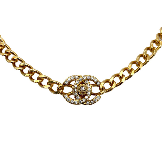 CHANEL VINTAGE NECKLACE COCOMARK TURN LOCK RHINESTONE ACCESSORY 96A 90255956