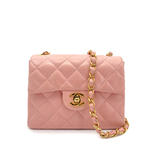 CHANEL VINTAGE MINI SQUARE 17 CHAIN SHOULDER BAG SAKURA PINK LAMB SKIN 90255963