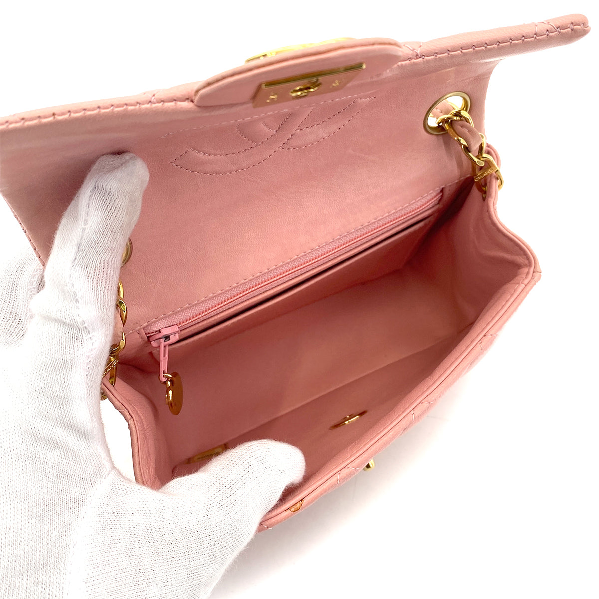 CHANEL VINTAGE MINI SQUARE 17 CHAIN SHOULDER BAG SAKURA PINK LAMB SKIN 90255963