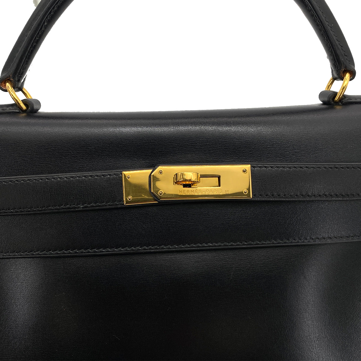 HERMES KELLY 32 RETOURNE BLACK BOXCALF HAND SHOULDER BAG 〇Y GHW 90256419