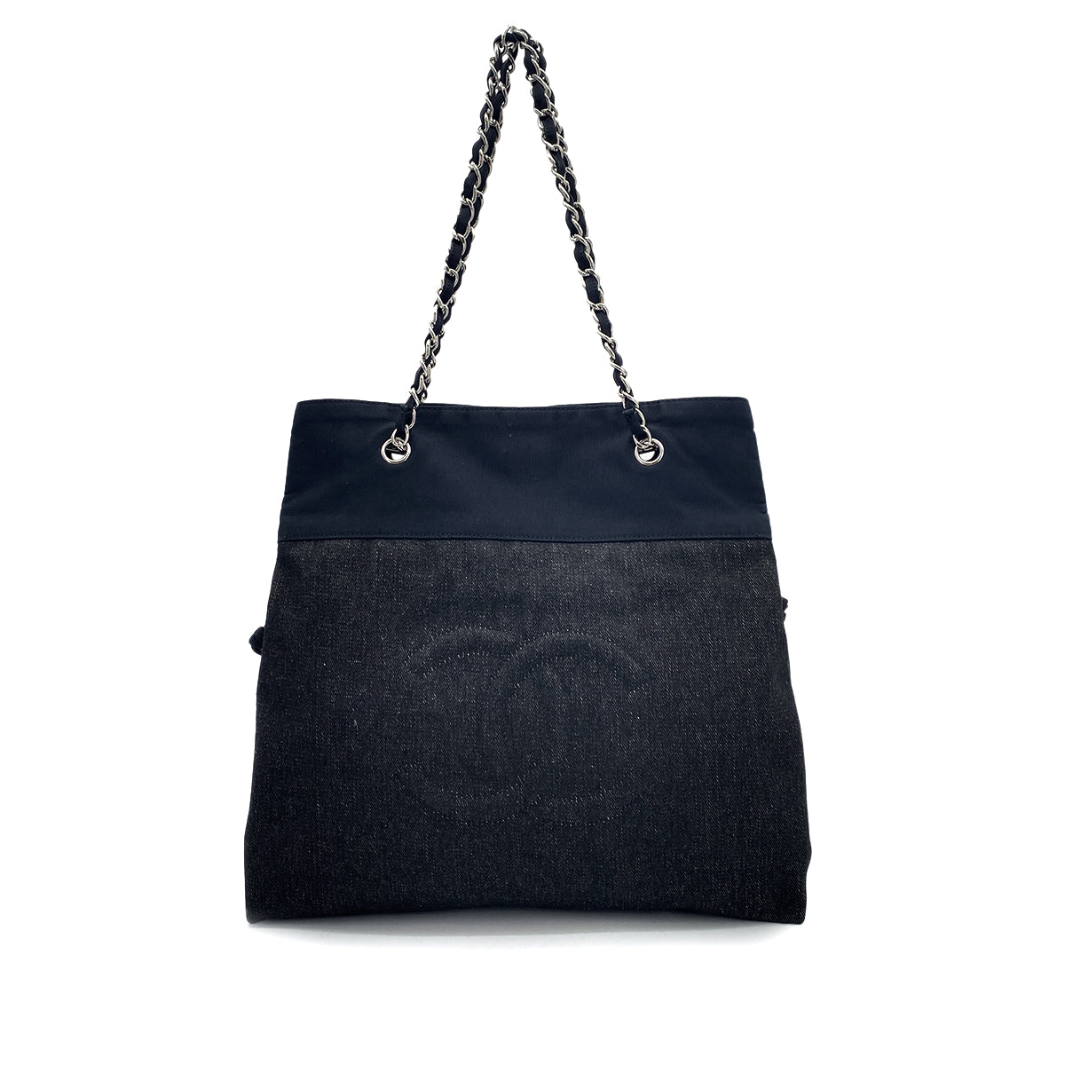 CHANEL VINTAGE CHAIN TOTE BAG BLACK CANVAS 90256433