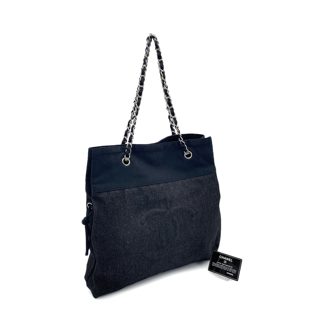 CHANEL VINTAGE CHAIN TOTE BAG BLACK CANVAS 90256433