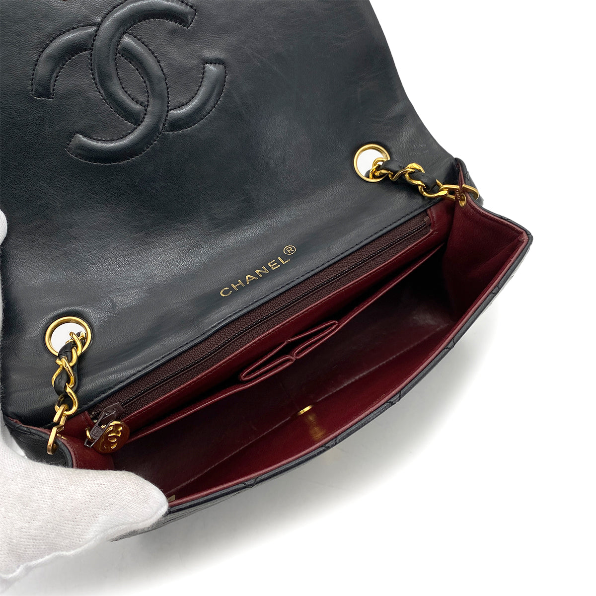 CHANEL VINTAGE FULL FLAP CHAIN SHOULDER BAG BLACK LAMB SKIN 90256453