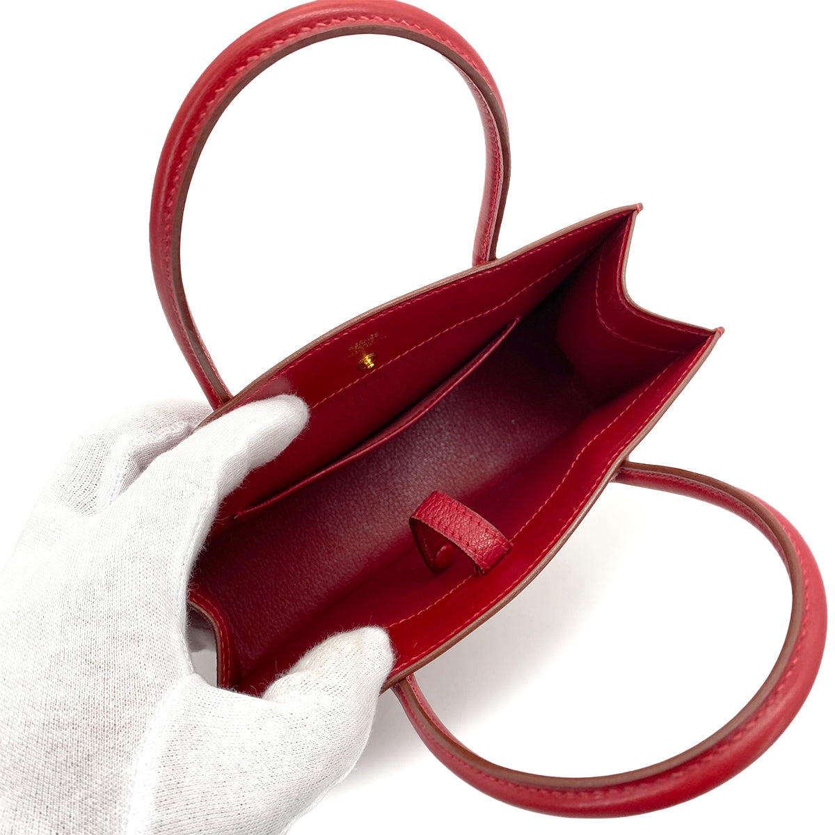 HERMES WHITE BUS TPM ROUGE VIF BOXCALF HAND BAG □F 90256456