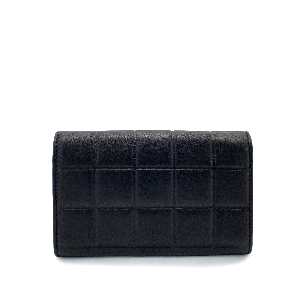 CHANEL VINTAGE CHOCOLATE BAR BIFOLD COMPACT WALLET BLACK LAMB SKIN 90256917