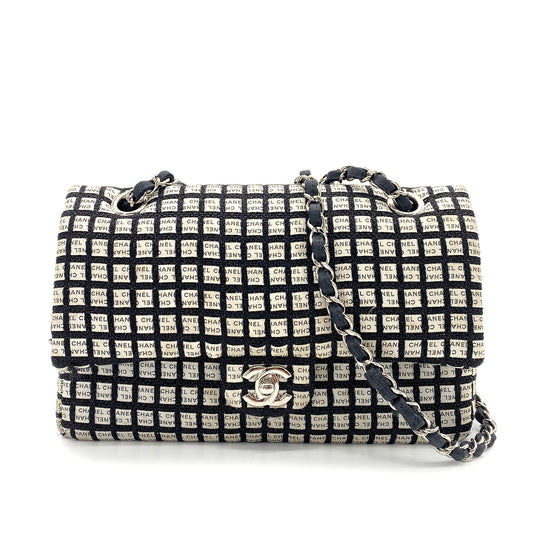 CHANEL CHAIN SHOULDER BAG BLACK WHITE CANVAS 90256928