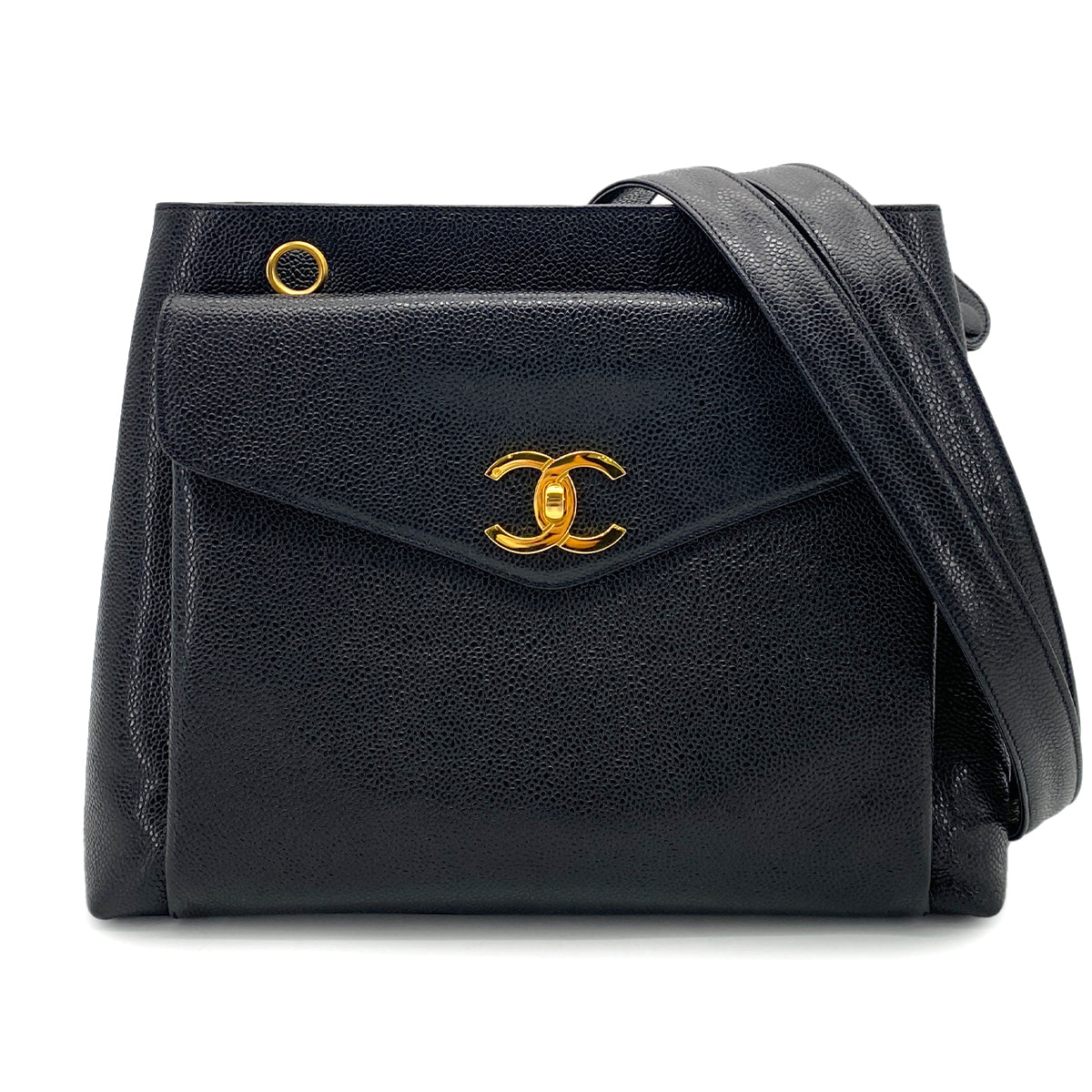CHANEL VINTAGE CHAIN TOTE BAG BLACK CAVIAR SKIN 90256932