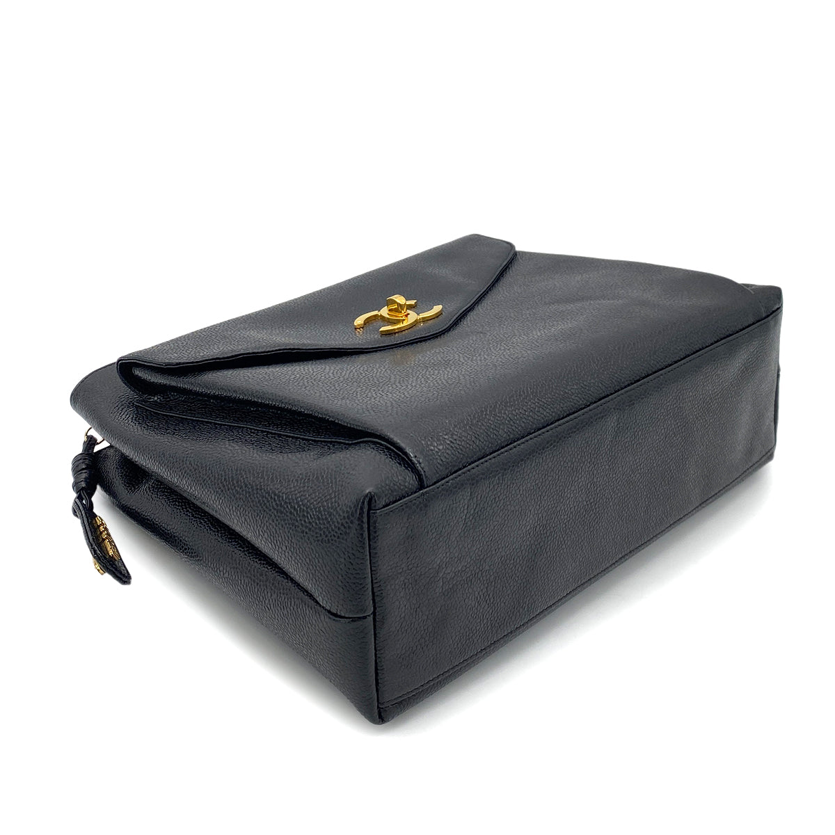 CHANEL VINTAGE CHAIN TOTE BAG BLACK CAVIAR SKIN 90256932