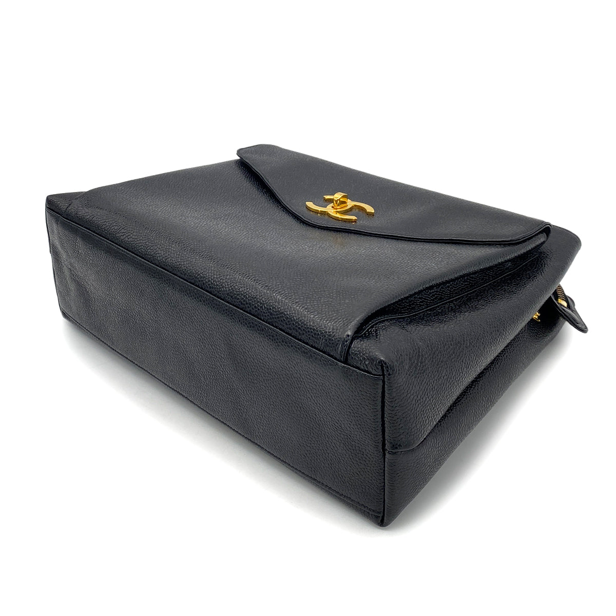 CHANEL VINTAGE CHAIN TOTE BAG BLACK CAVIAR SKIN 90256932