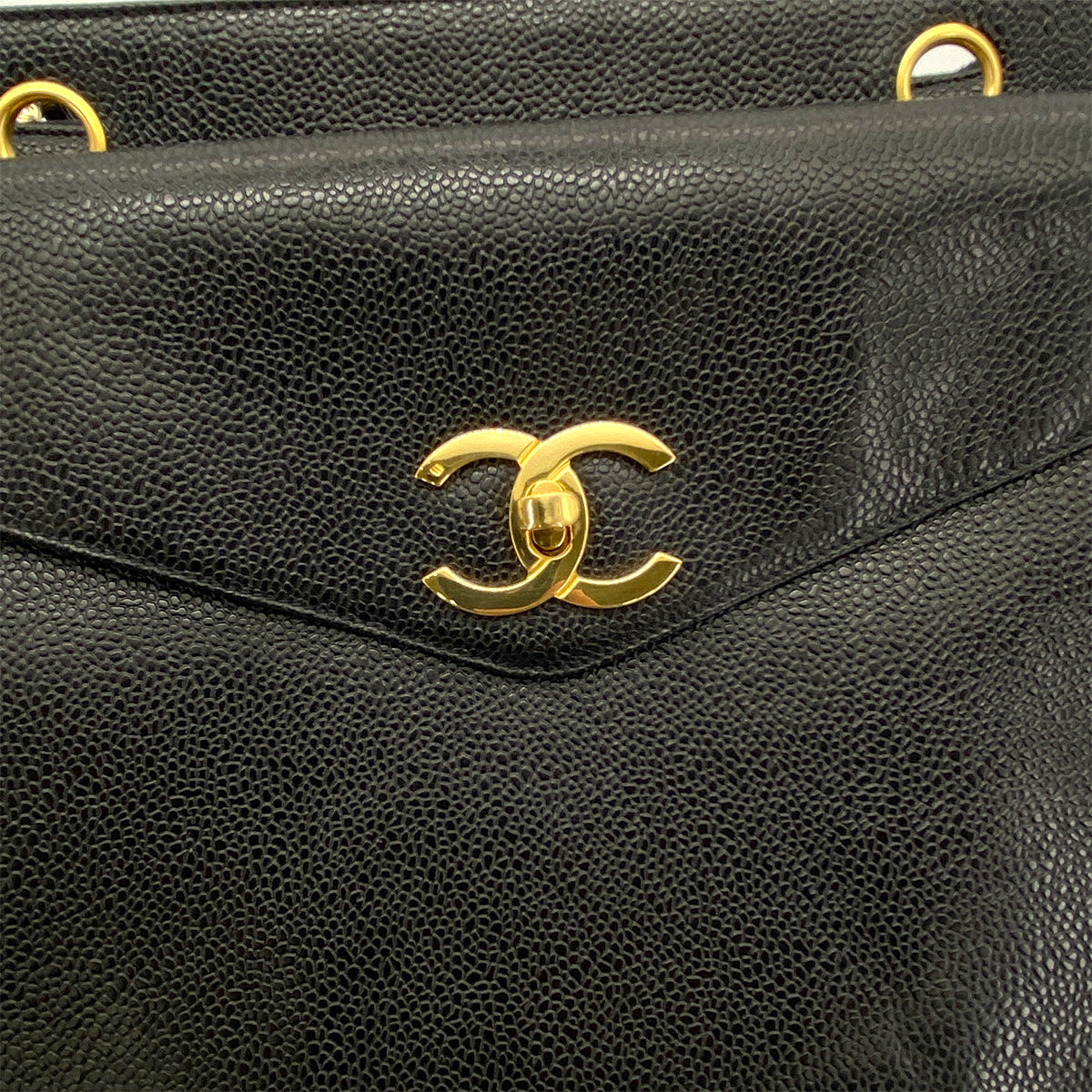 CHANEL VINTAGE CHAIN TOTE BAG BLACK CAVIAR SKIN 90256932