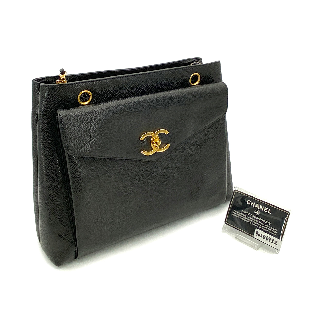 CHANEL VINTAGE CHAIN TOTE BAG BLACK CAVIAR SKIN 90256932