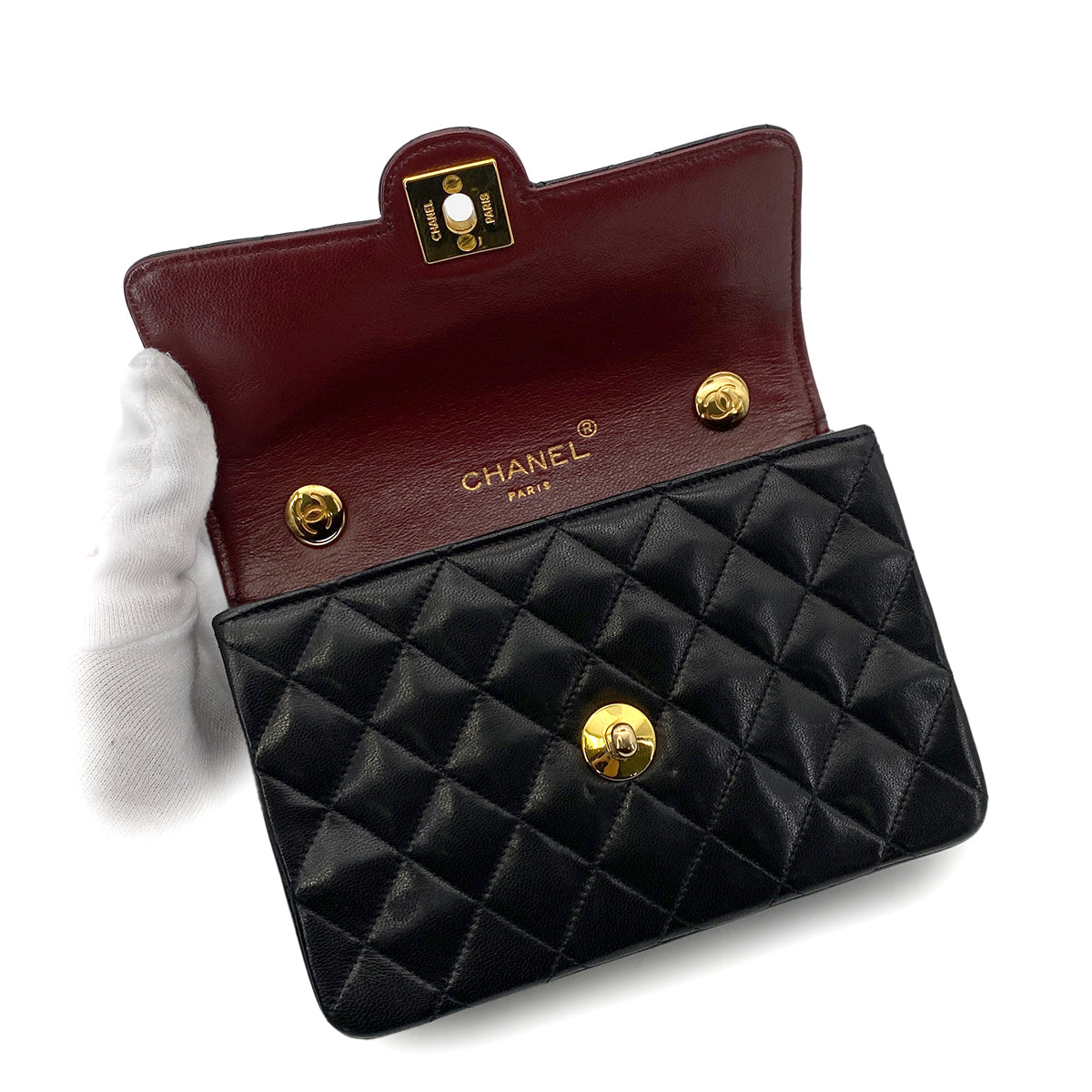 CHANEL VINTAGE MINI FLAP CHAIN SHOULDER BAG BLACK LAMB SKIN 90256934