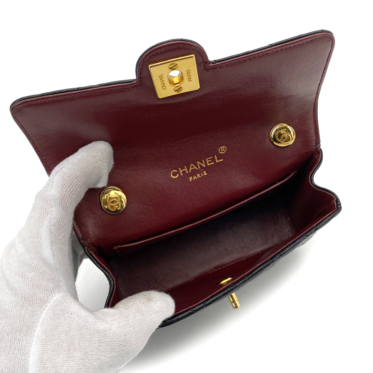 CHANEL VINTAGE MINI FLAP CHAIN SHOULDER BAG BLACK LAMB SKIN 90256934