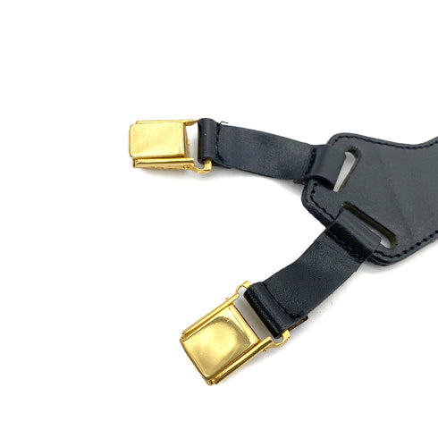 CHANEL VINTAGE SUSPENDER LOGO BEIGE BLACK CANVAS LEATHER 90256935 - PURPOSE