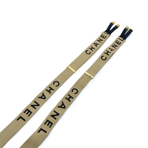 CHANEL VINTAGE SUSPENDER LOGO BEIGE BLACK CANVAS LEATHER 90256935 - PURPOSE