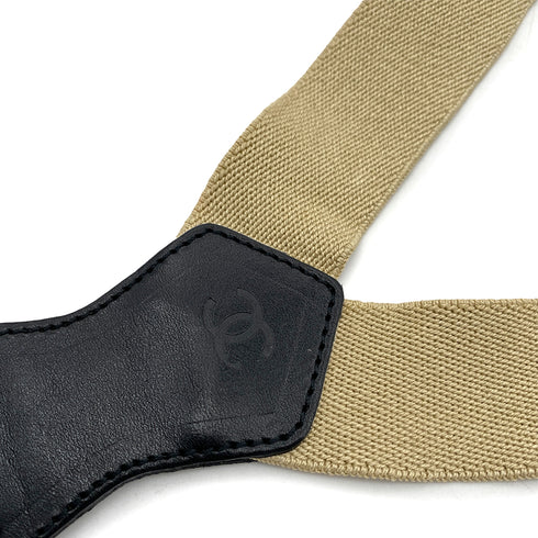 CHANEL VINTAGE SUSPENDER LOGO BEIGE BLACK CANVAS LEATHER 90256935 - PURPOSE