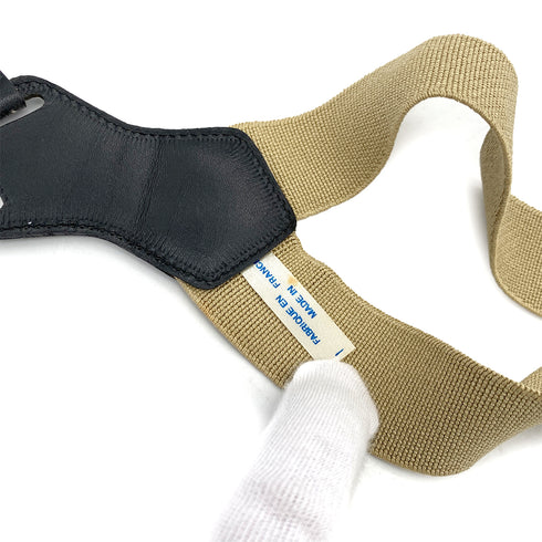 CHANEL VINTAGE SUSPENDER LOGO BEIGE BLACK CANVAS LEATHER 90256935 - PURPOSE