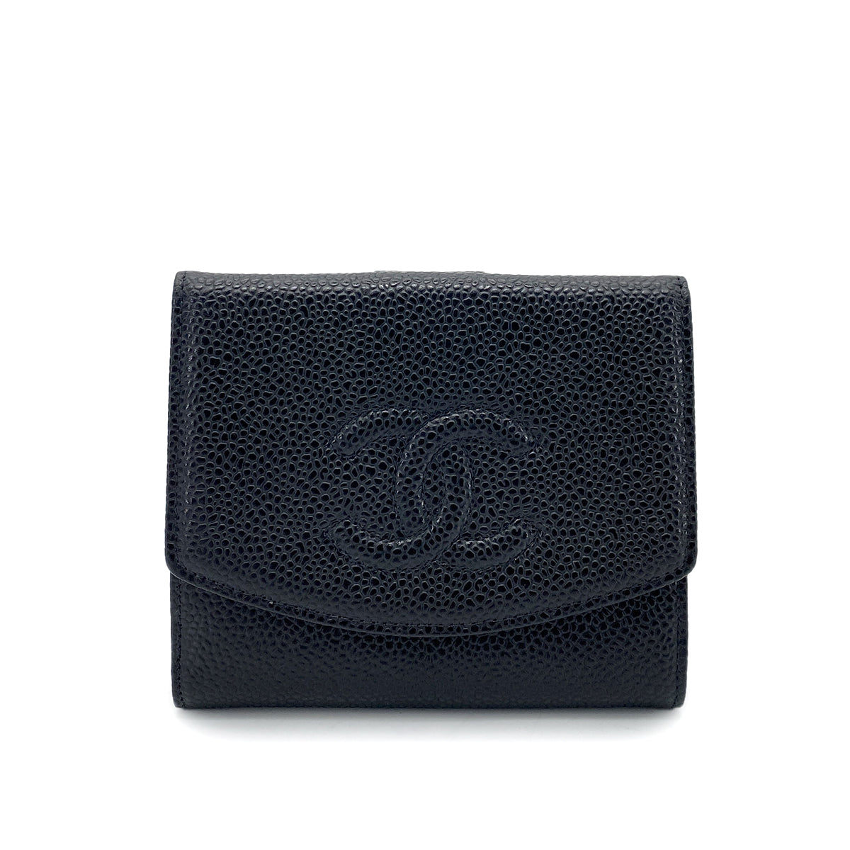 CHANEL VINTAGE BIFOLD COMPACT WALLET BLACK CAVIAR SKIN 90256945