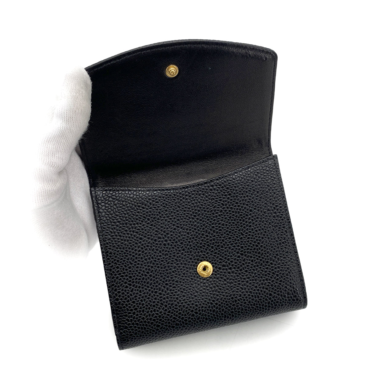 CHANEL VINTAGE BIFOLD COMPACT WALLET BLACK CAVIAR SKIN 90256945