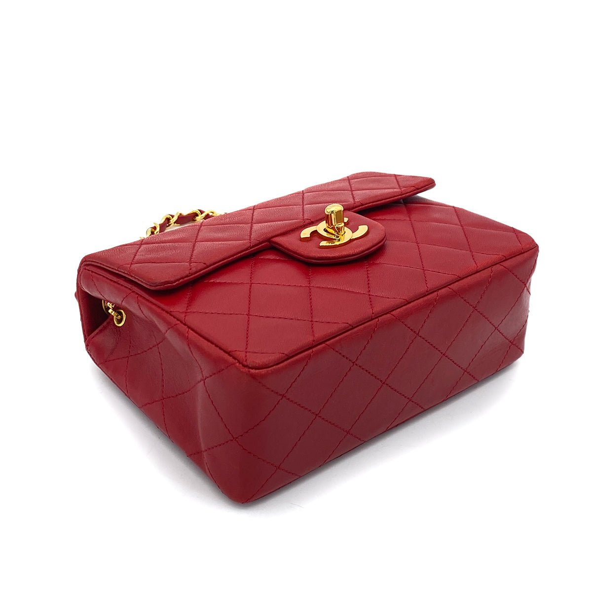 CHANEL VINTAGE MINI SQUARE 17 CHAIN SHOULDER BAG RED LAMB SKIN 90257293