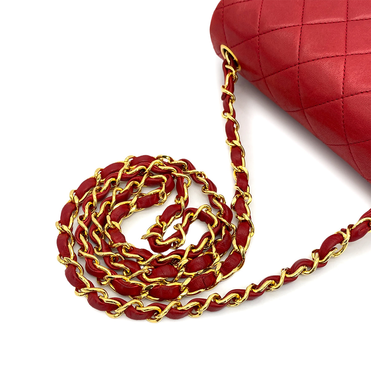 CHANEL VINTAGE MINI SQUARE 17 CHAIN SHOULDER BAG RED LAMB SKIN 90257293