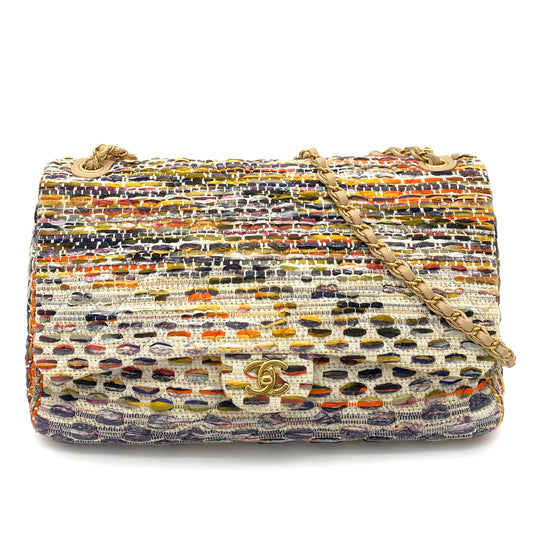 CHANEL DOUBLE CHAIN SHOULDER BAG MULTI COLOR TWEED 90257304