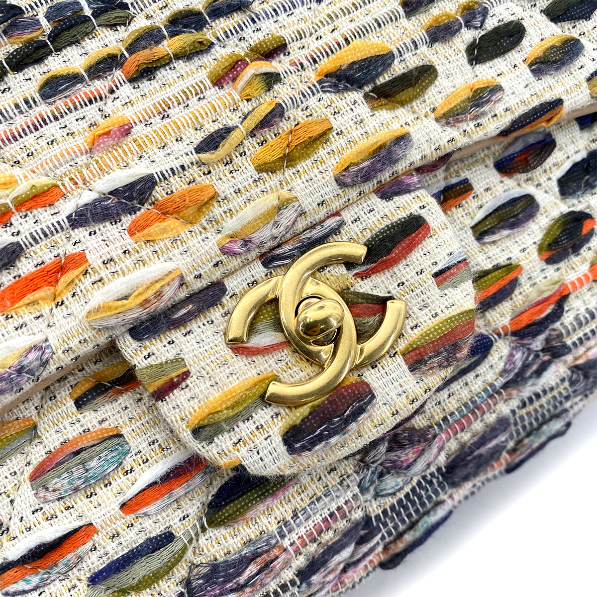 CHANEL DOUBLE CHAIN SHOULDER BAG MULTI COLOR TWEED 90257304