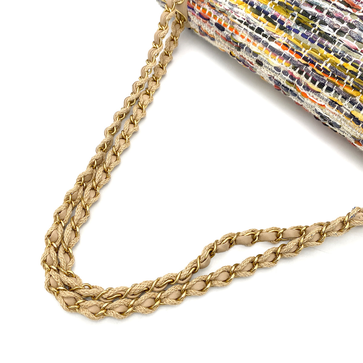 CHANEL DOUBLE CHAIN SHOULDER BAG MULTI COLOR TWEED 90257304