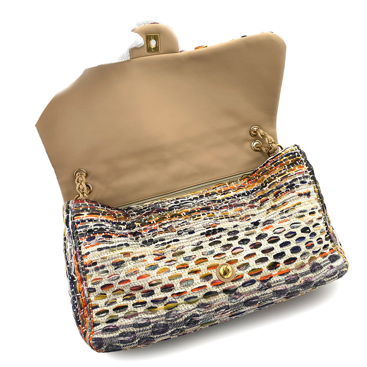 CHANEL DOUBLE CHAIN SHOULDER BAG MULTI COLOR TWEED 90257304