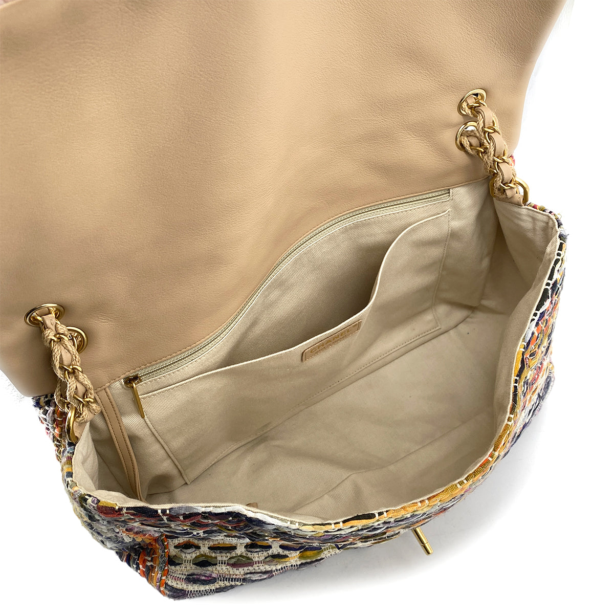 CHANEL DOUBLE CHAIN SHOULDER BAG MULTI COLOR TWEED 90257304