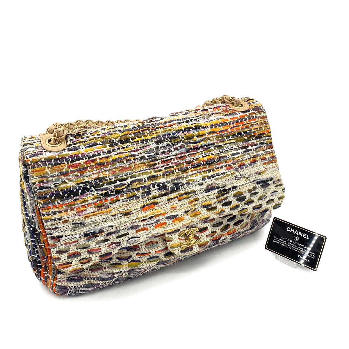 CHANEL DOUBLE CHAIN SHOULDER BAG MULTI COLOR TWEED 90257304