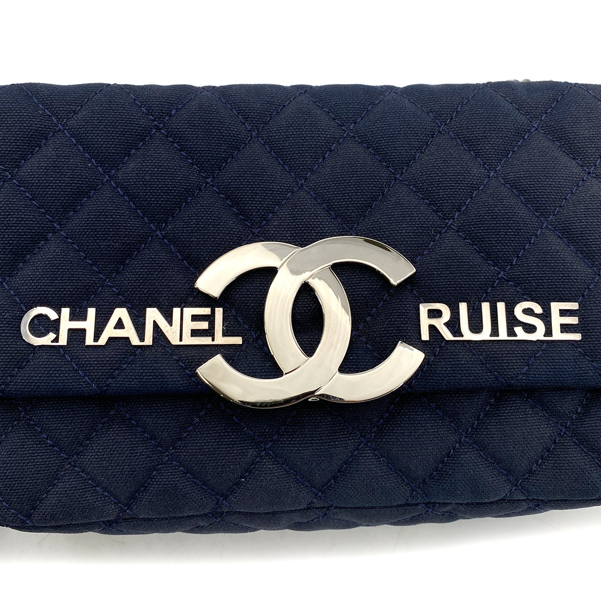 CHANEL VINTAGE CRUISE LINE CHAIN SHOULDER BAG NAVY CANVAS 90257309