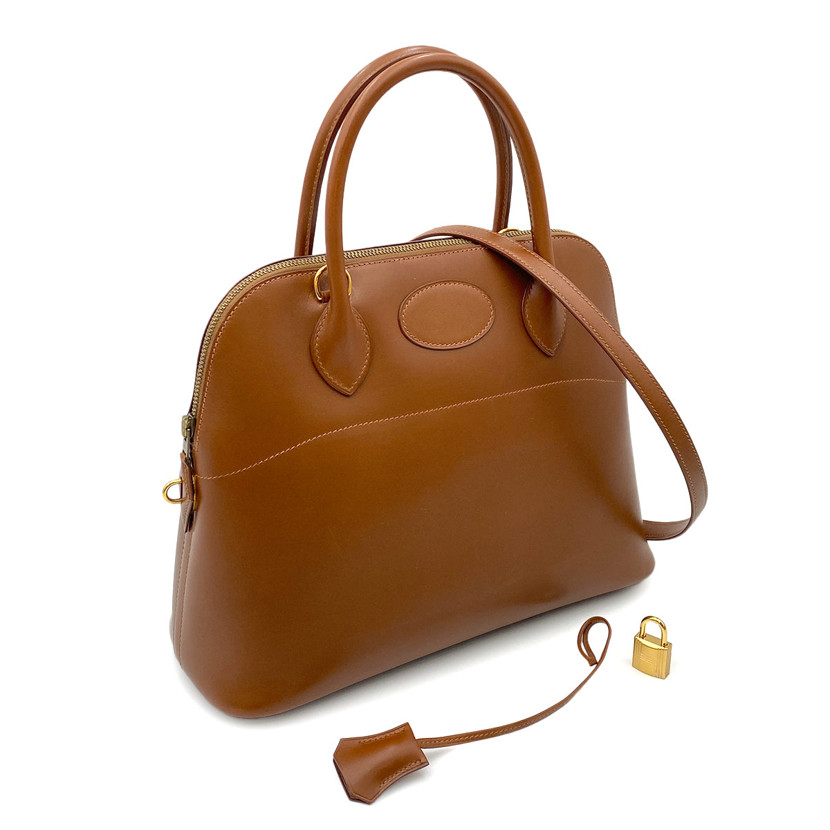 HERMES BOLIDE 31 NOISETTE BOXCALF HAND SHOULDER BAG □F 90257440