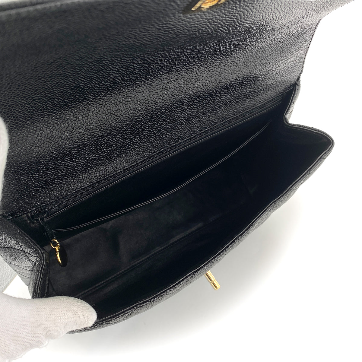 CHANEL VINTAGE MATELASSE HAND BAG BLACK CAVIAR SKIN 90257445