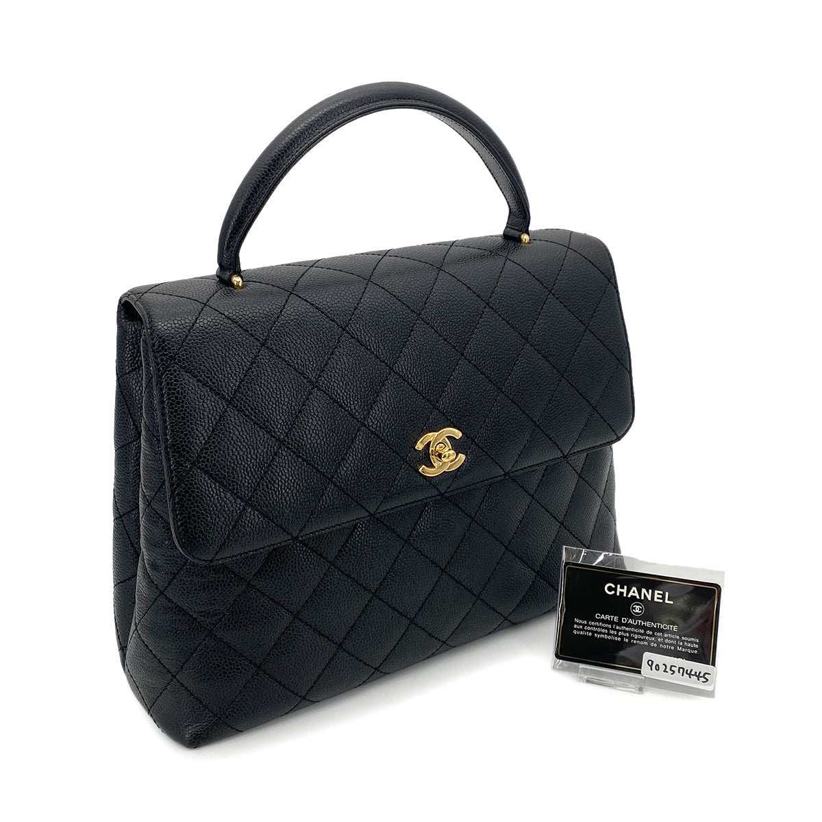 CHANEL VINTAGE MATELASSE HAND BAG BLACK CAVIAR SKIN 90257445
