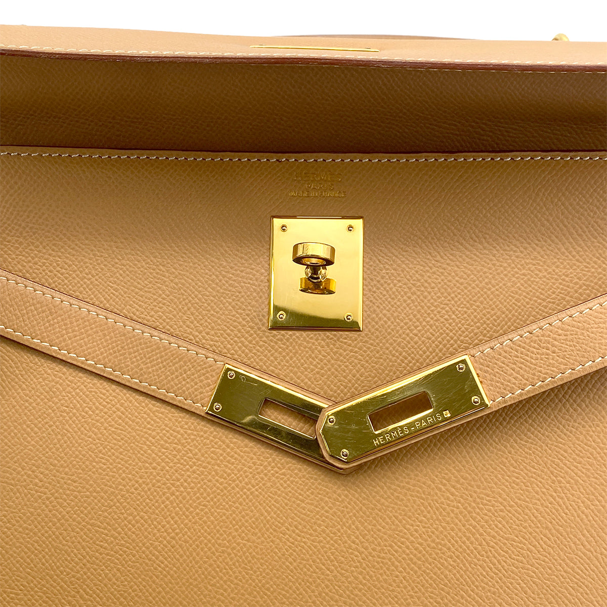 HERMES KELLY 32 SELLIER NATURAL COUCHEVEL HAND SHOULDER BAG □A 90257446