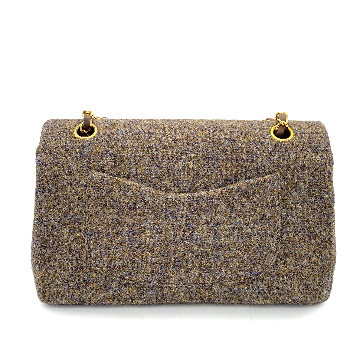 CHANEL VINTAGE CLASSIC FLAP MEDIUM CHAIN SHOULDER BAG GRAY TWEED GHW 90257464
