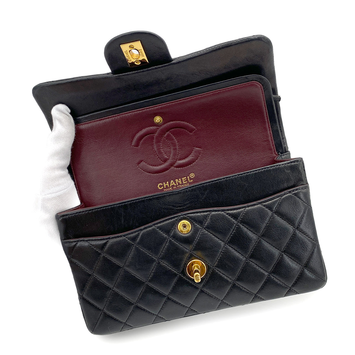 CHANEL VINTAGE CLASSIC FLAP SMALL CHAIN SHOULDER BAG BLACK LAMB SKIN 90257592