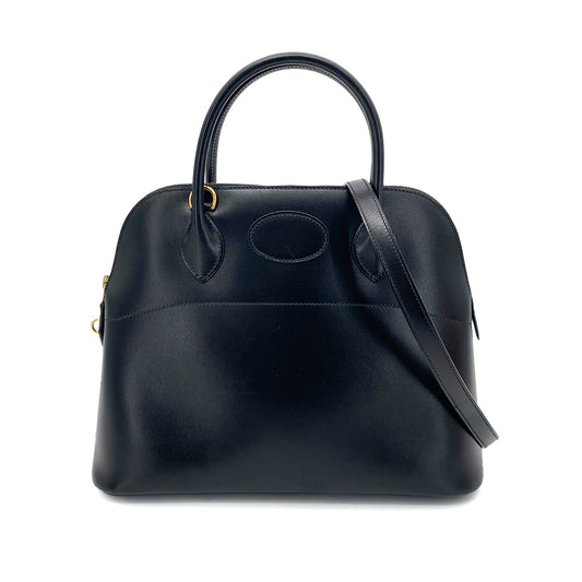 HERMES BOLIDE 31 BLACK BOXCALF HAND SHOULDER BAG □F 90257595