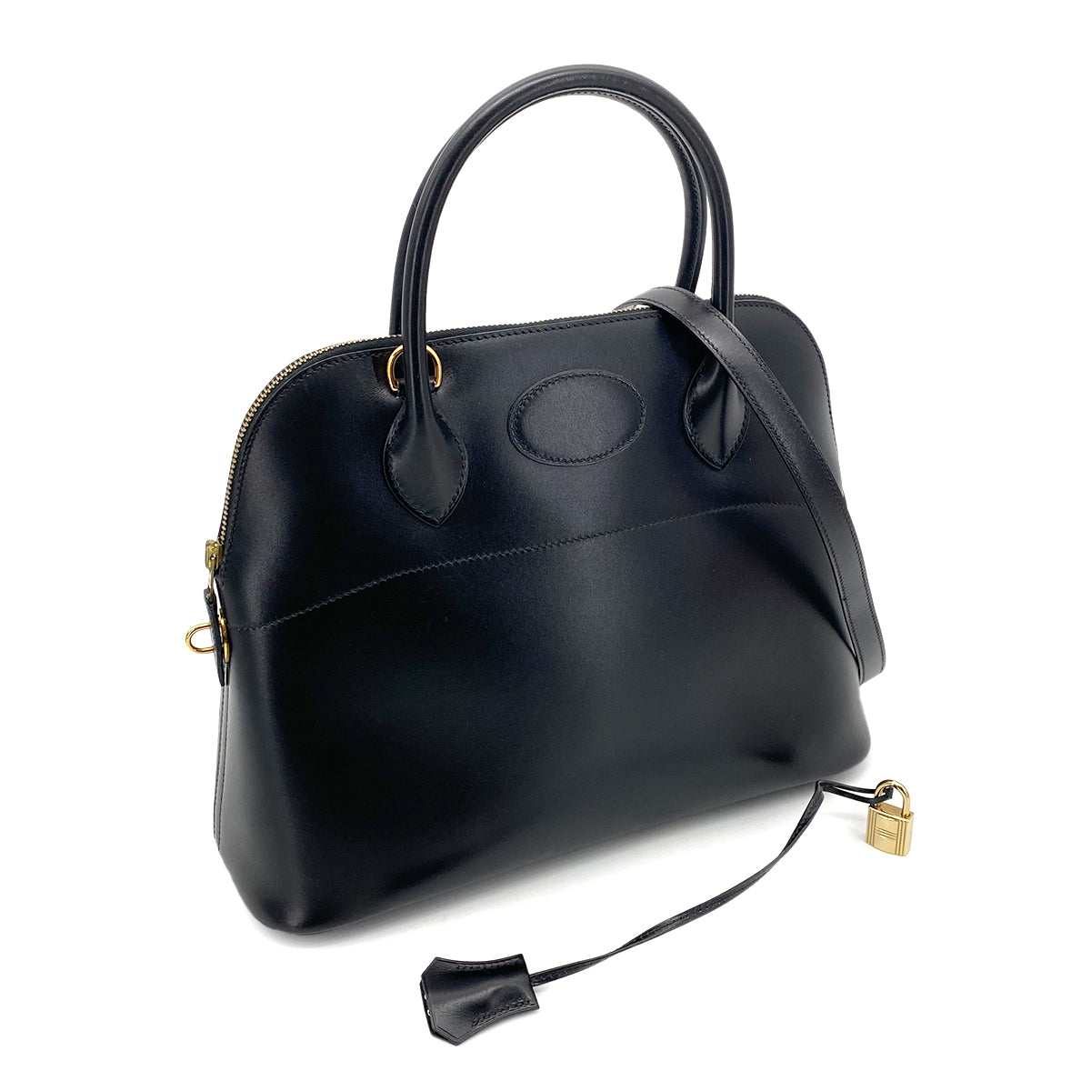 HERMES BOLIDE 31 BLACK BOXCALF HAND SHOULDER BAG □F 90257595
