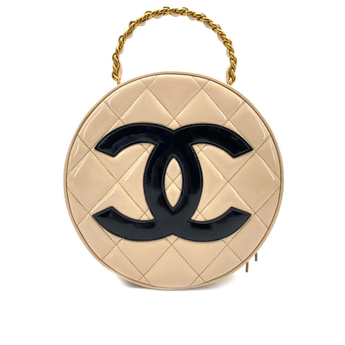 CHANEL VINTAGE ROUND VANITY HAND BAG BEIGE ENAMEL 90257628 - PURPOSE
