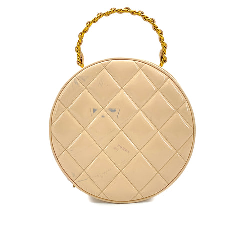 CHANEL VINTAGE ROUND VANITY HAND BAG BEIGE ENAMEL 90257628 - PURPOSE
