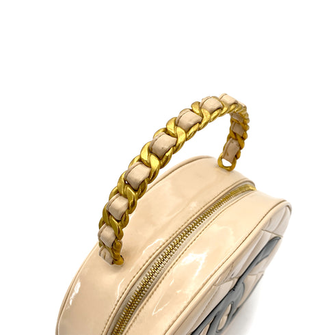 CHANEL VINTAGE ROUND VANITY HAND BAG BEIGE ENAMEL 90257628 - PURPOSE