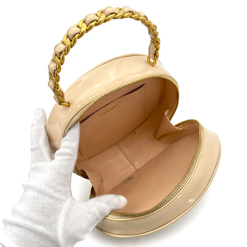 CHANEL VINTAGE ROUND VANITY HAND BAG BEIGE ENAMEL 90257628 - PURPOSE