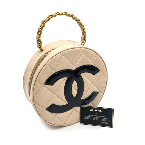 CHANEL VINTAGE ROUND VANITY HAND BAG BEIGE ENAMEL 90257628 - PURPOSE